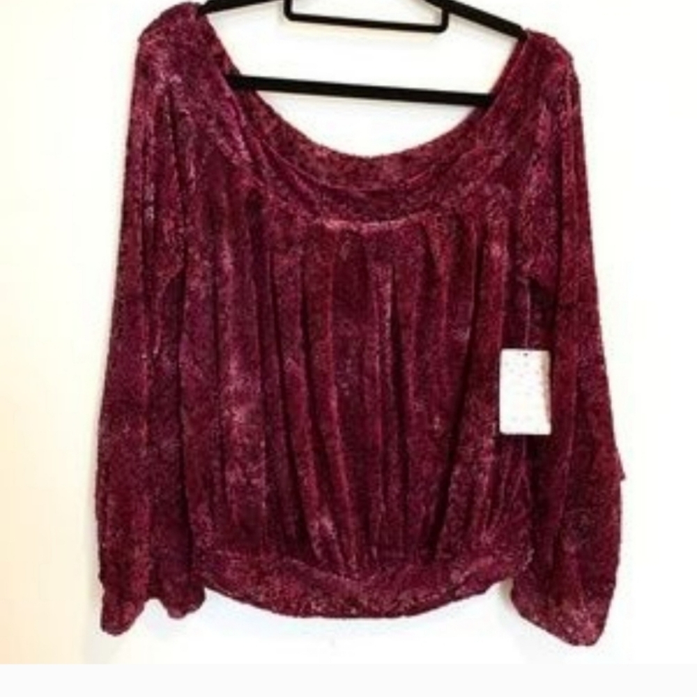 Free People Velvet Floral Top - Burgundy